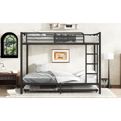Black Full Over Metal Bunk Bed - Metal, Finish, Easy To Assemble Size With Twin Trundle Noise Design, Under Space