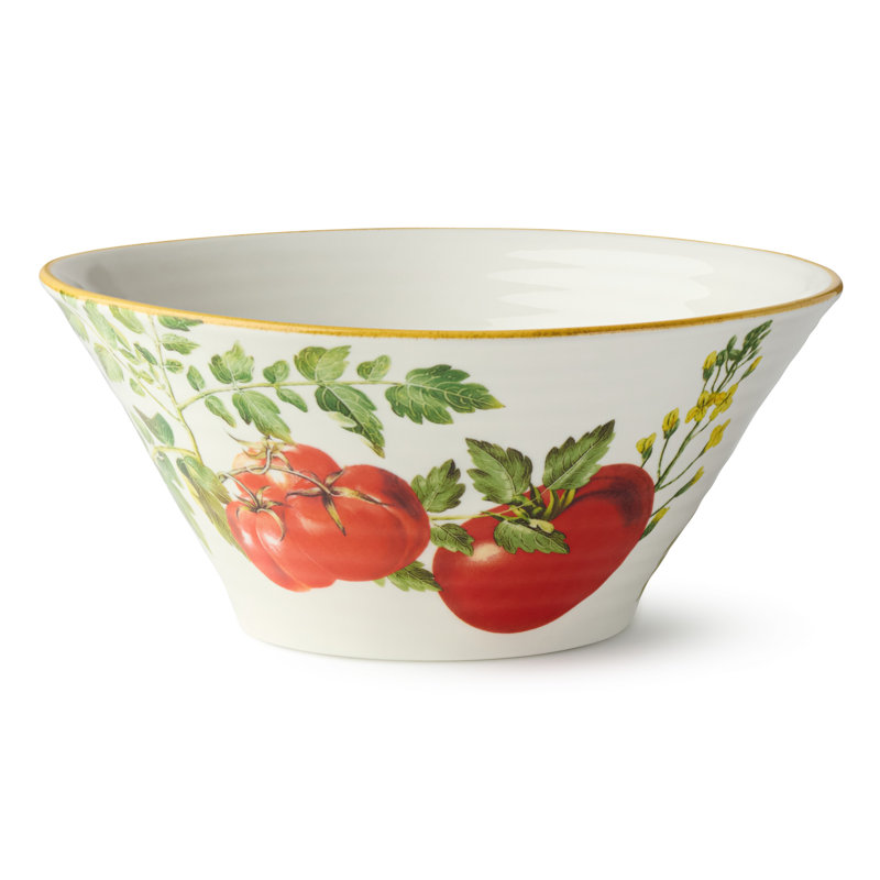 Pomodoro 11-Inch Deep Bowl – 106 oz Large Stoneware Serving Bowl with Vibrant Printed Tomato Design – Rustic Italian-Inspired Dinnerware for Salad, Pasta, Risotto & More