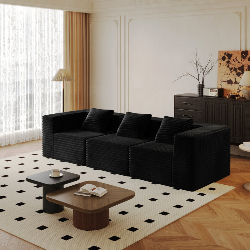 Canapé d'angle modulaire avec revêtement en velours côtelé, 3 places, assise profonde, mousse à mémoire de forme confortable, aucun assemblage requis, convient au salon, à la chambre et plus encore, assise, assemblage haute densité, chambre