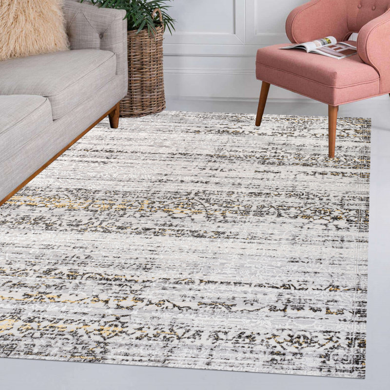 Tidal Modern Strie' Ivory/Black Rug, Rectangle 5' x 8'