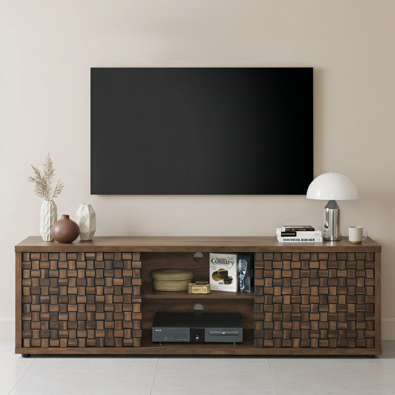 Meuble télé moderne Mid-Century avec rangement et tablettes Adonia de 67,7 po de largeur Adonia