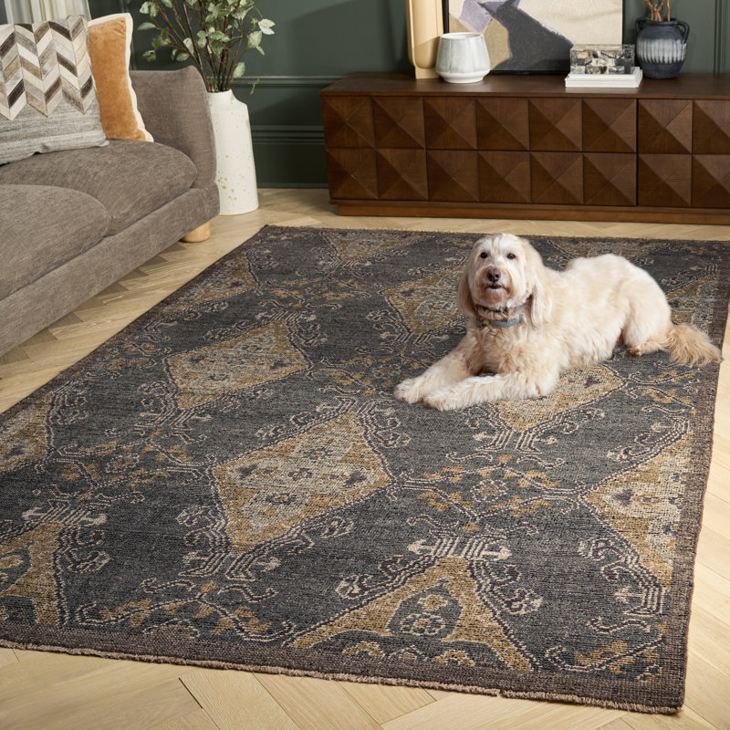 Tapis oriental en laine noué à la main Kline, Charcoal, Rectangle 6 pi x 9 pi