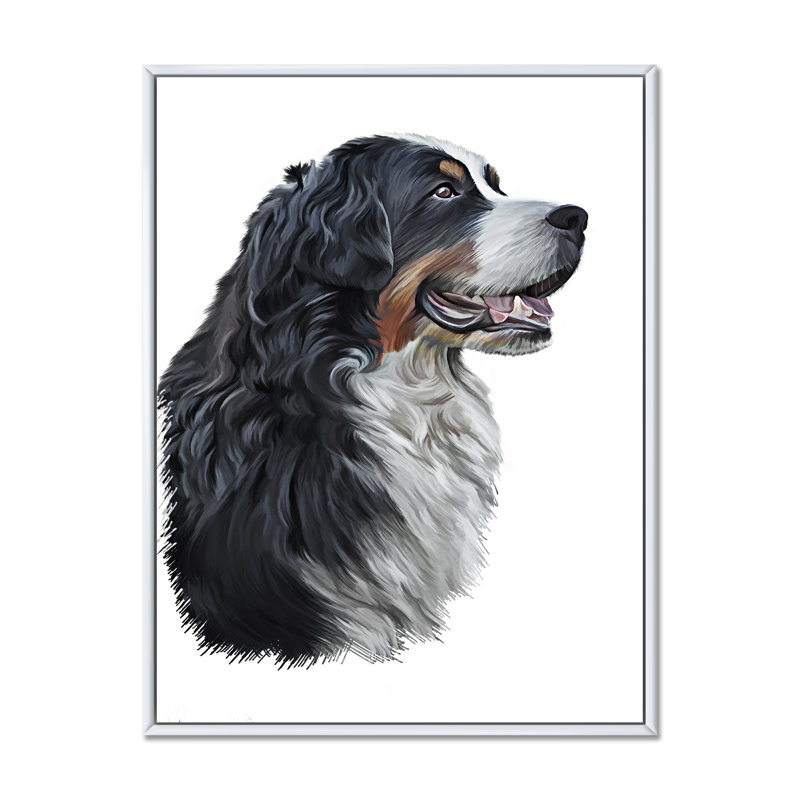 Dessin d'un bouvier bernois - sur, H 40 po x l 30 po x P 1,5 po, Toile encadrée flottée blanche
