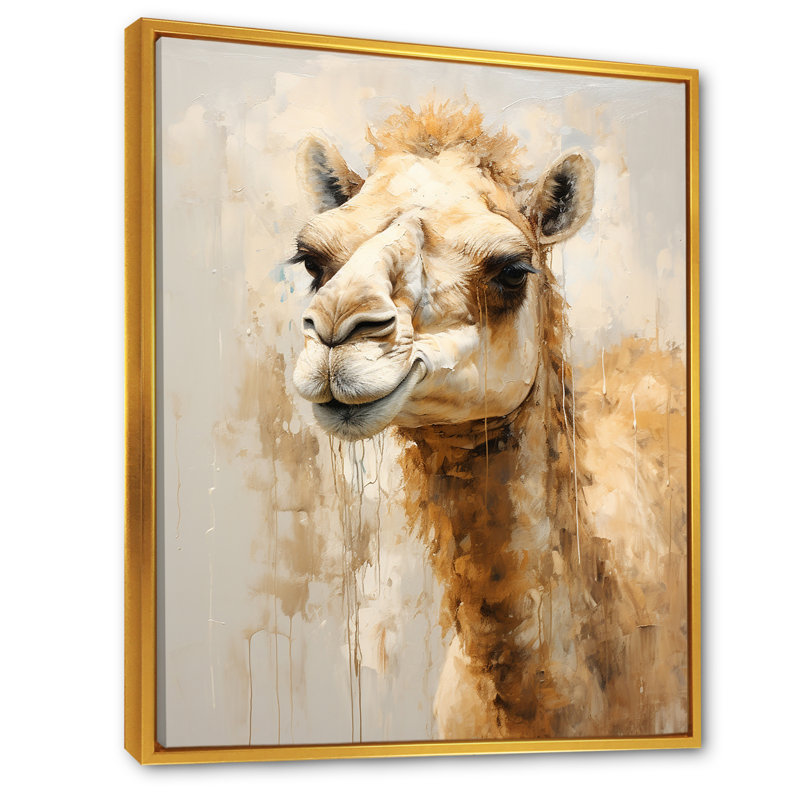 Minimalisme beige chameau I - reproduction d'art sur toile chameau, H 20 po x l 12 po, Cadre flottant doré
