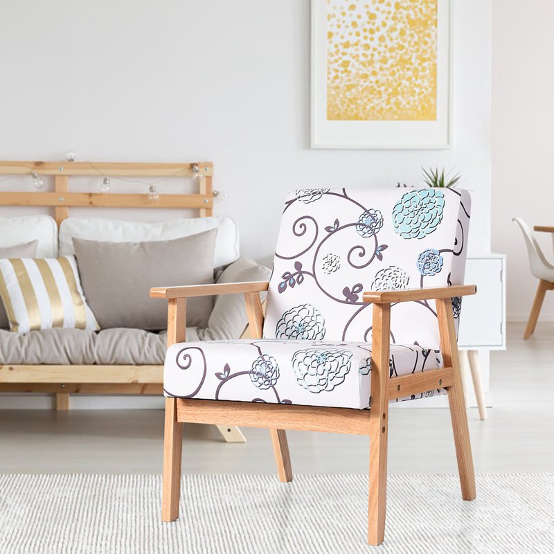 Upholstered Armchair, Gray Floral 100% Linen