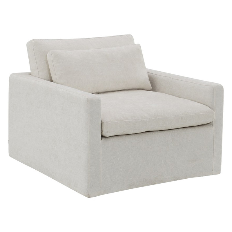Pradyoth Swivel Upholstered Accent Chair with 1 Toss Pillow,  Ivory Cotton
