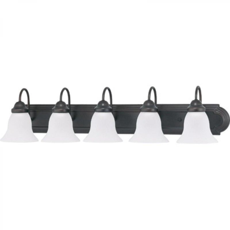 Éclairage pour meuble-lavabo à 5 lumières à intensité variable Turcotte, Blanc givré, Bronze acajou, 100 watts