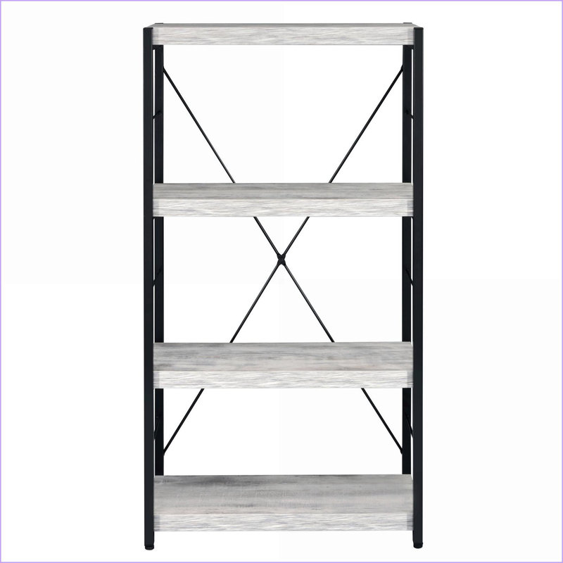 3-Shelf Industrial Rustic Bookshelf, Antique White &amp; Black | Wood+Metal | Contemporary, Antique White/Black