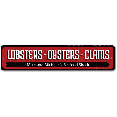 Lobsters Oysters Clams Aluminum Sign