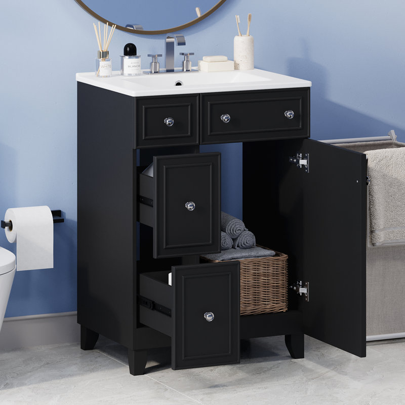 Ensemble de meuble-lavabo simple 24 po Norreen, Noir, noir, noir, noir, Argent argent