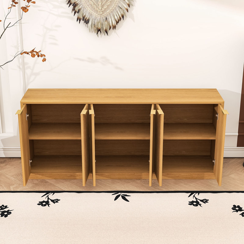 Modern Wave Design 6-Door Sideboard Buffet Cabinet with Spacious Storage, Natural