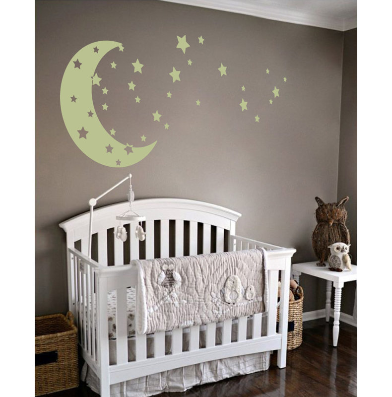 Adhésif décoratif lune et étoiles, H 22 po x l 49 po x P 0,01 po, Céladon