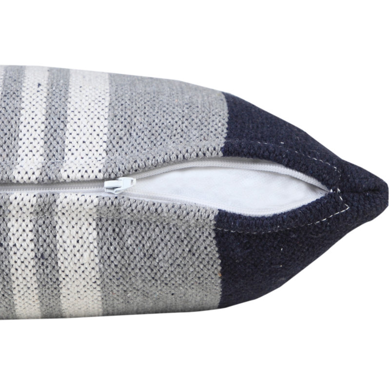 Cotton Reversible Throw Pillow, Navy/Gray Striped 1, Pillow Cover Only - No Insert
