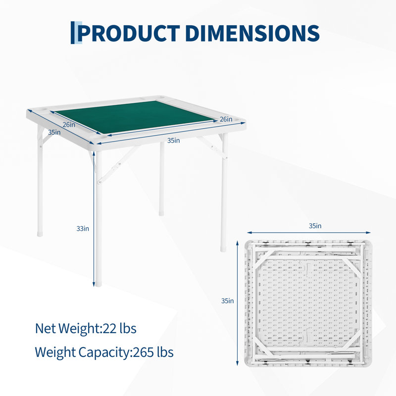 Portable 35" Square Folding Mahjong & Card Table – 4-Player Game Table with Cup Holders & Chip Trays, Heavy Duty collapsible Design for Poker, Dominoes, Camping, Picnic – Includes Tablecloth
