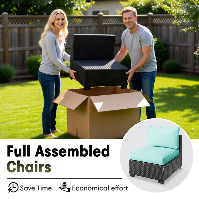Pre-Assembled Chairs, 4-Person Patio Furniture Set Rattan Outdoor Sectional Conversation Sofa Seating Group With Propane Fire Pit Table
