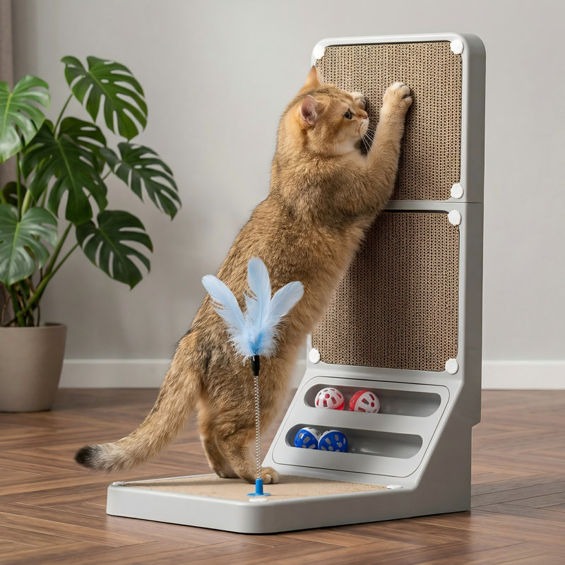 Grattoir pour chat en forme de L 2-en-1 avec boîte, griffoir pour chat et coussin mural, gris
