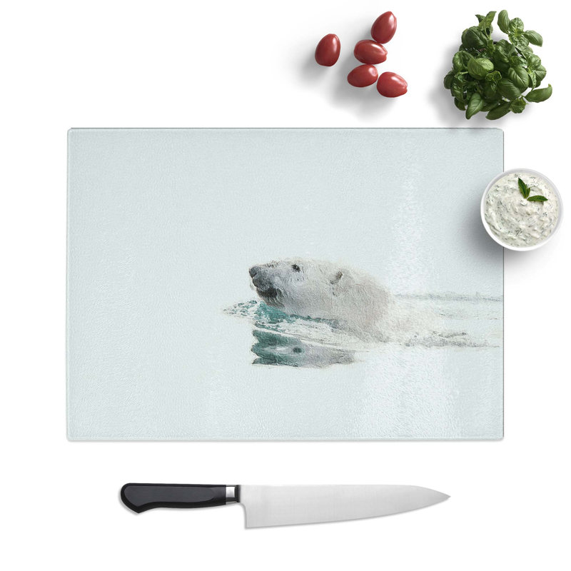 Tempered Glass Polar Bear Swimming Chopping Board, 39 cm W x 28.5 cm L
