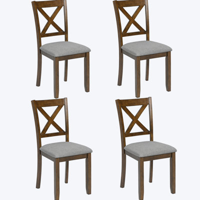 4 chaises de salle à manger en bois massif en noyer, conception ergonomique, siège en lin respirant, pieds antidérapants pour la protection du sol, capacité de rembourrage en mousse de 330 lb