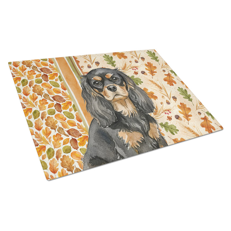 Black and Tan Cavalier Spaniel Heirloom Fall Glass Cutting Board