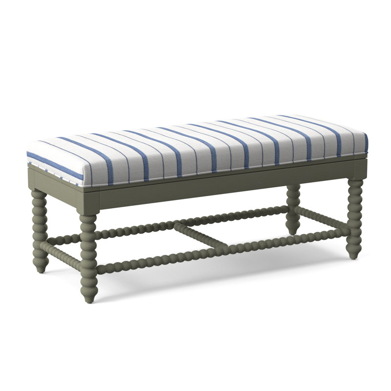 Lind Island Upholstered Bench, Sunbrella Beige Pinstripe; 6205-74, Greystone Finish