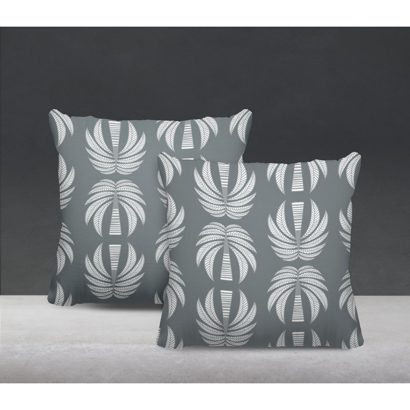 Floral Outdoor Reversible Throw Pillow, 15W" x 15H", Grey