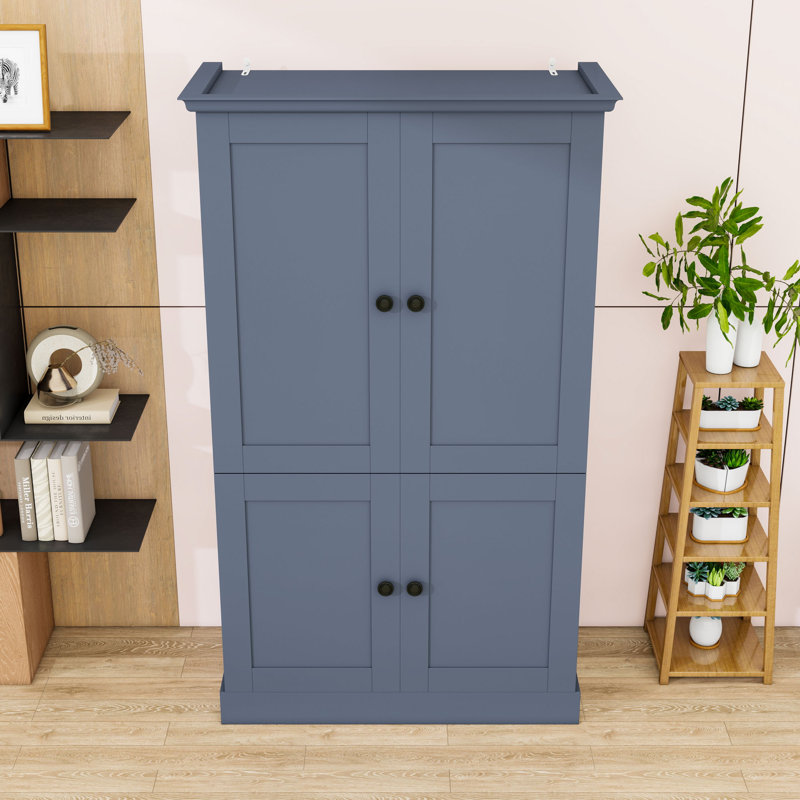 Armoire de cuisine autoportante avec 4 portes, 3 tiroirs et 6 tablettes de porte, Blue