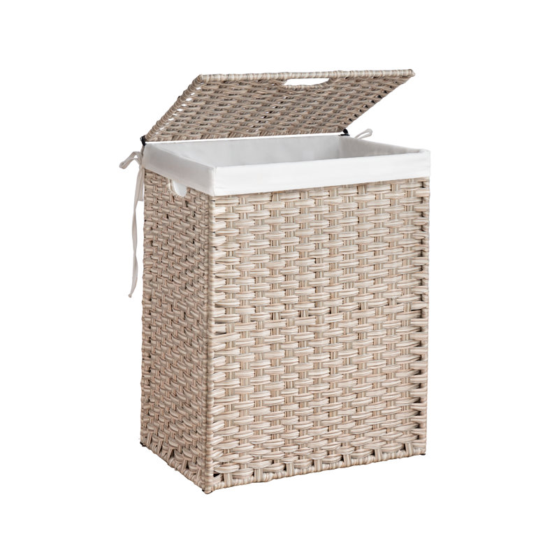 Panier à linge avec couvercle PE en rotin thermolaqué, Naturel