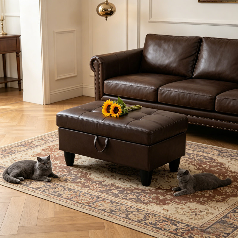 Faux Leather Ottoman, Brown Faux Leather