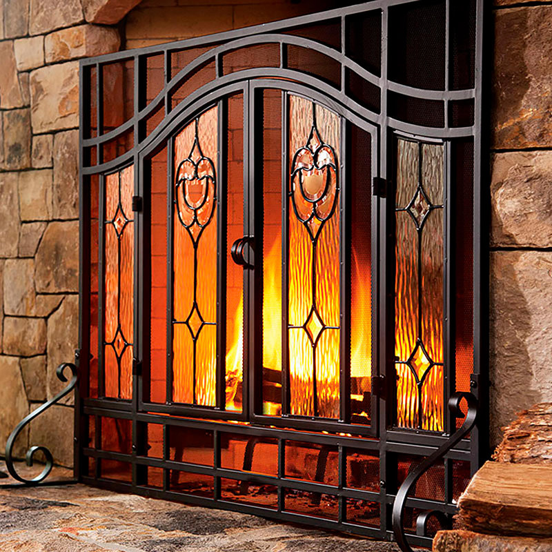 2-Door Single Panel Steel Fireplace Screen