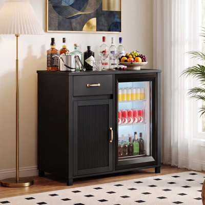 Meuble-bar avec compartiment à vin, petit meuble à spiritueux avec porte-verres et tiroir, noir