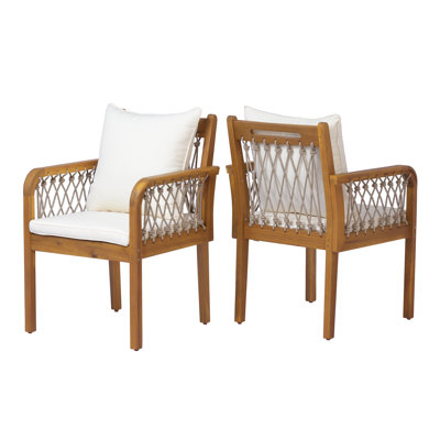 Chaises de salle à manger en bois d'acacia avec corde tissée et coussins hydrofuges Solyn