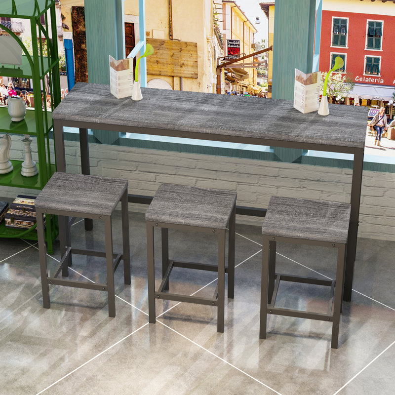 Francestown Long Dining Table Set With 3 Stools Pub Kitchen Set Side Table With Footrest,dining room set,dining table set