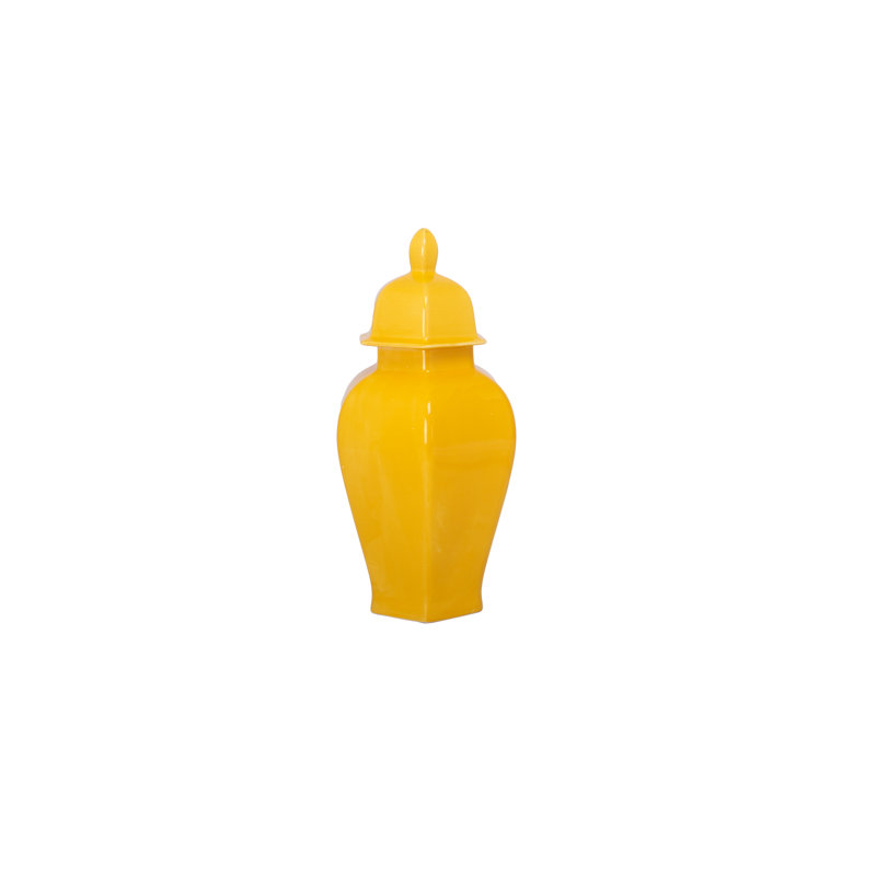 Ceramic Hexagon Ginger/temple Jar Sm Gloss Finish Yellow
