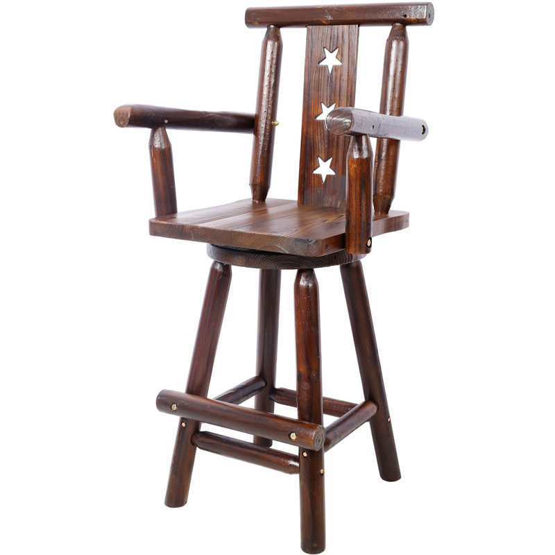 Tabouret de bar rustique - fabrication en bois de sapin, chaise avec dossier étoile décorative, repose-pieds, accoudoir large