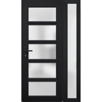 Front Exterior Prehung FiberGlass Door Frosted Glass Manux 8002 Matte Black Side Exterior Window Office Commercial and Residential Doors Entrance Patio Garage-W36+14 x H80-Right-hand Inswing