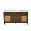 Meuble-lavabo de salle de bain avec lavabo SMC, grande armoire de rangement moderne avec tiroirs à fermeture en douceur et portes en rotin, boutons en métal argenté et 5 pieds en pin