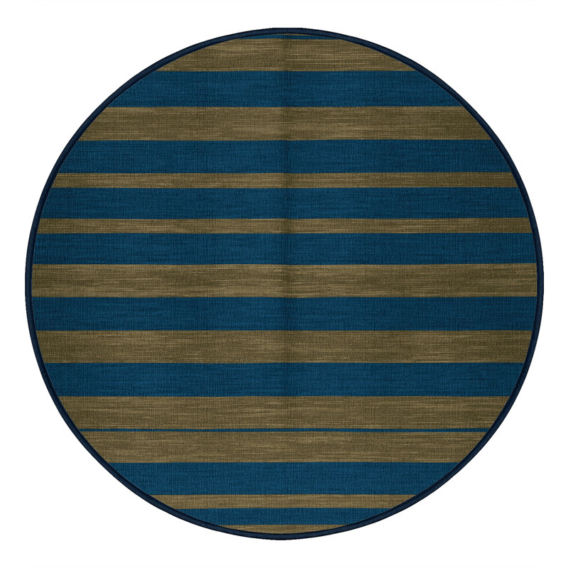 Tapis bleu à rayures horizontales lavable à la machine, Rond 4 pi