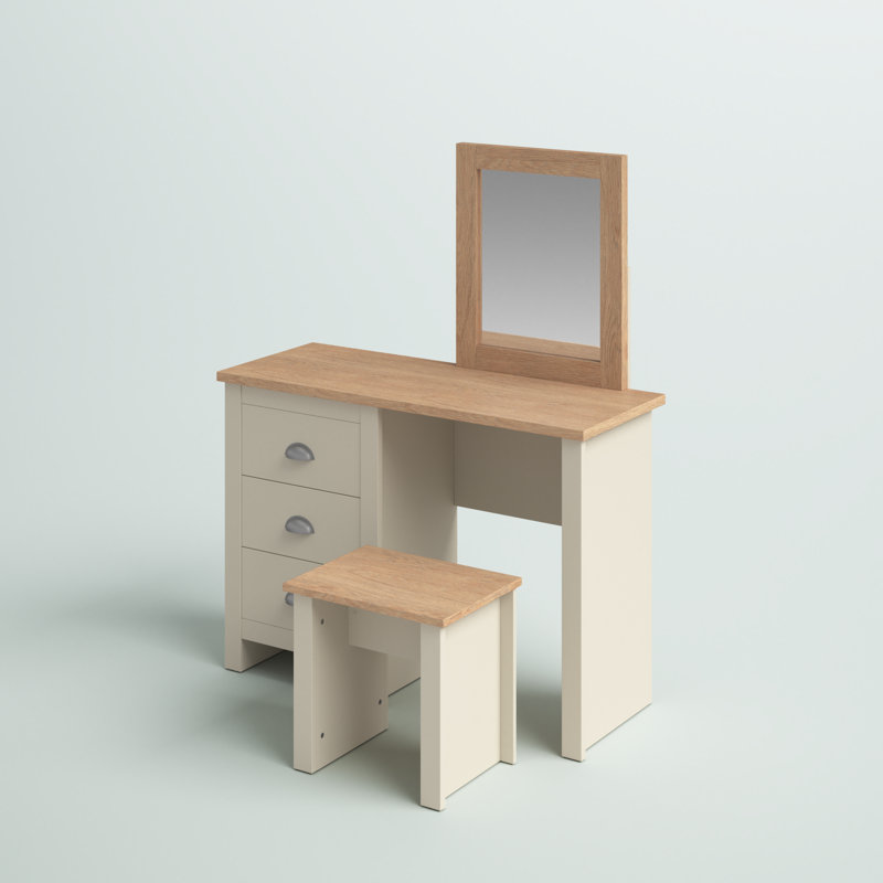 Aquitaine Dressing Table with Mirror, Cream/Oak