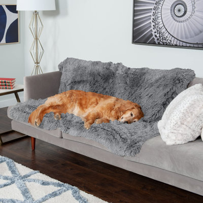 Waterproof Throw Blanket For Dogs & Indoor Cats, Washable - Shaggy Plush Calming Long Faux Fur & Velvet Dog Blanket