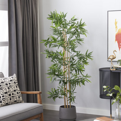Arbre artificiel d'extérieur en bambou avec feuilles réalistes et pot en plastique noir Faux Foliage