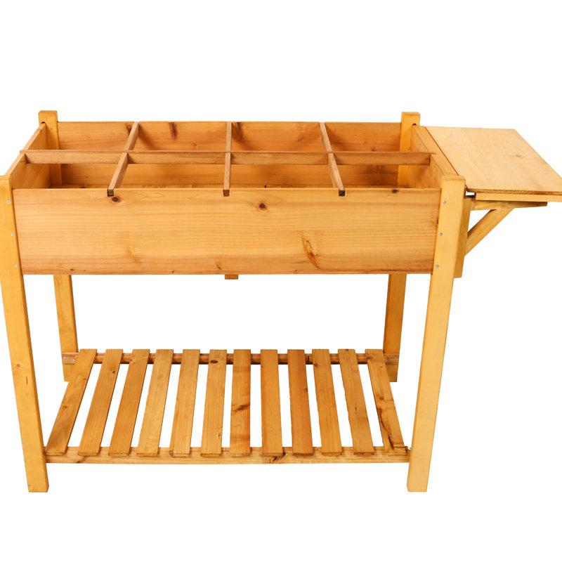 Jardinière en bois surélevé avec table d'appoint pliable et doublure en tissu pour plantes de jardin, Orange