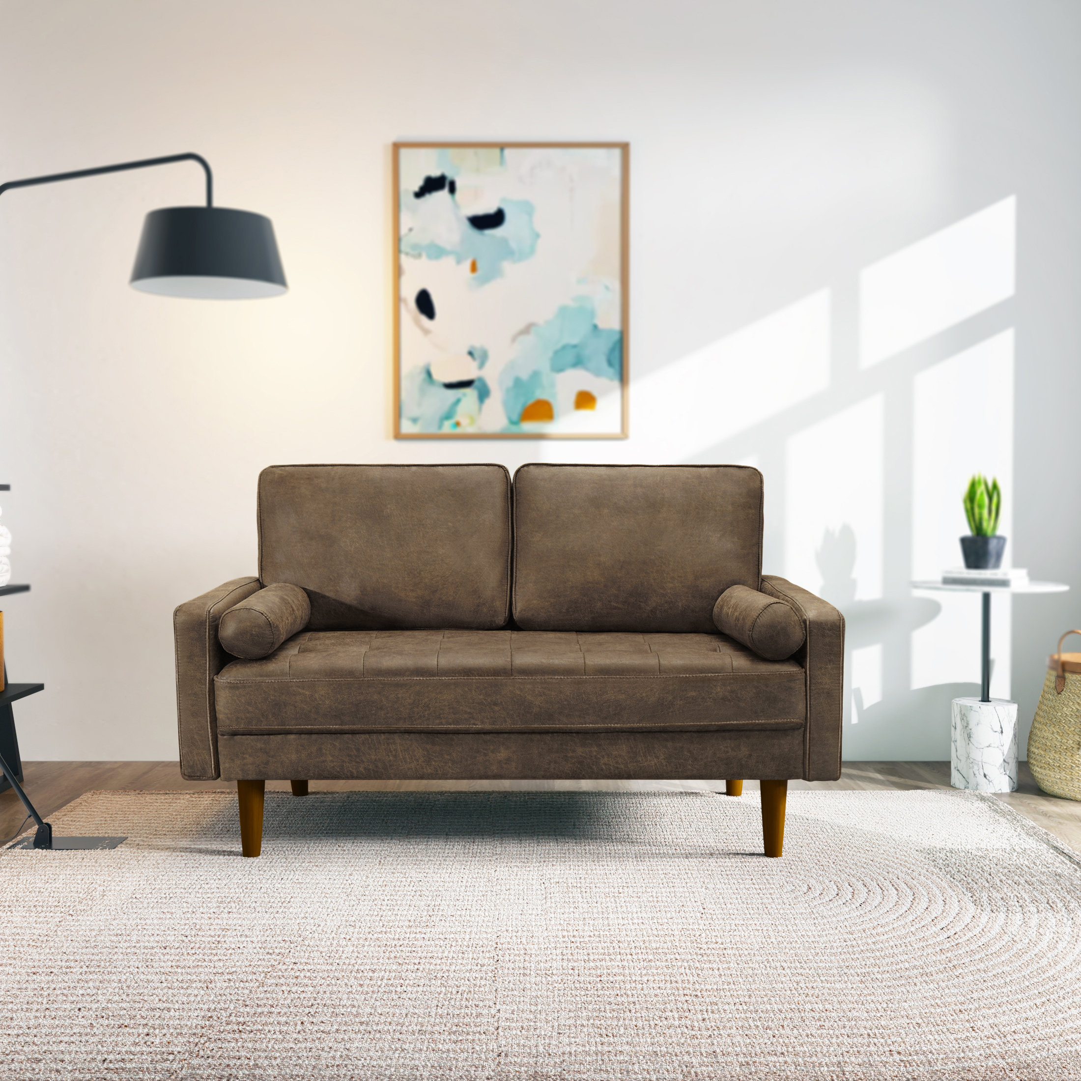 Ebern Designs Hartford 58" Faux Leather Square Arms Sofa Loveseat | Wayfair
