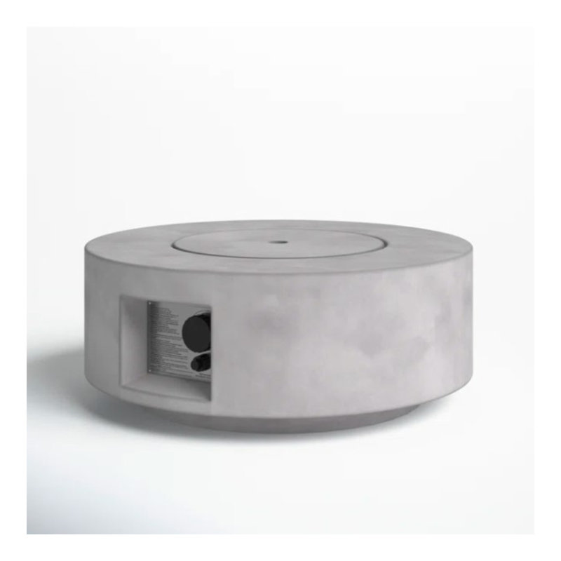 Foyer de table d'extérieur au gaz propane en béton renforcé de fibre H 11 po x l 30 po avec couvercle, Gris