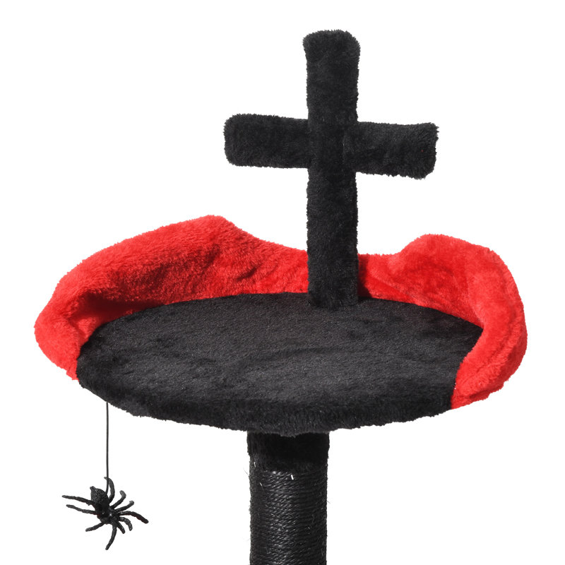 Gothic Black and Red Velvet Cat Tree Tower with Scratching Post