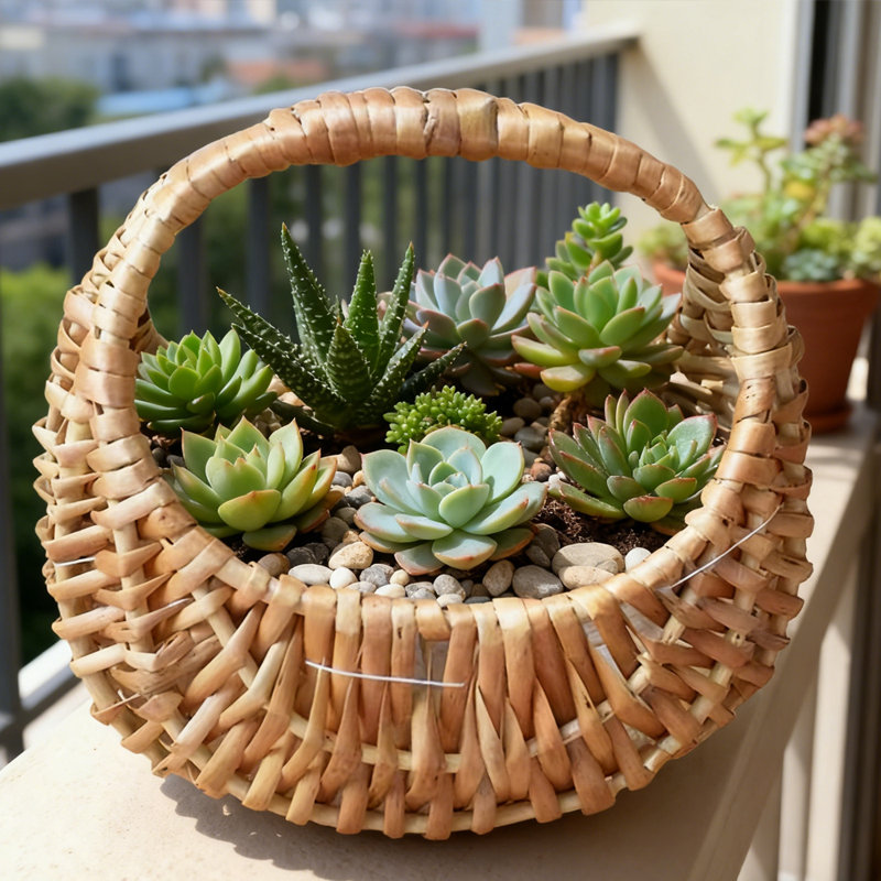 1 panier de fleurs en osier tressé en forme de lune avec poignée de rangement pour plantes, cuisine, salle de bain ou décorations des Fêtes