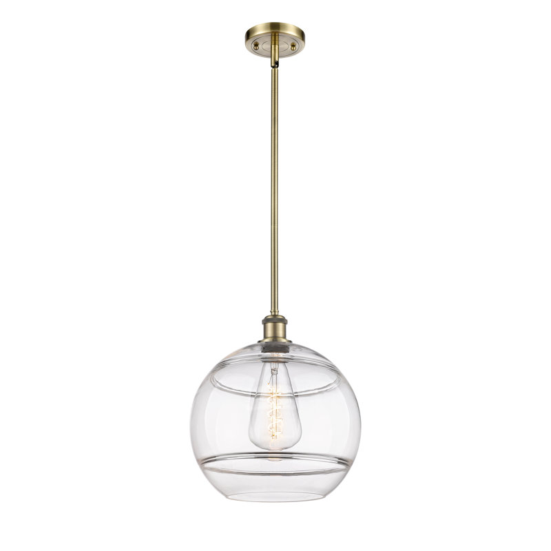 Luminaire suspendu avec tige 1 lumière Ballston Bienes-516-G556, H 13,38 po x l 12 po x P 12 po, Transparent, Laiton antique