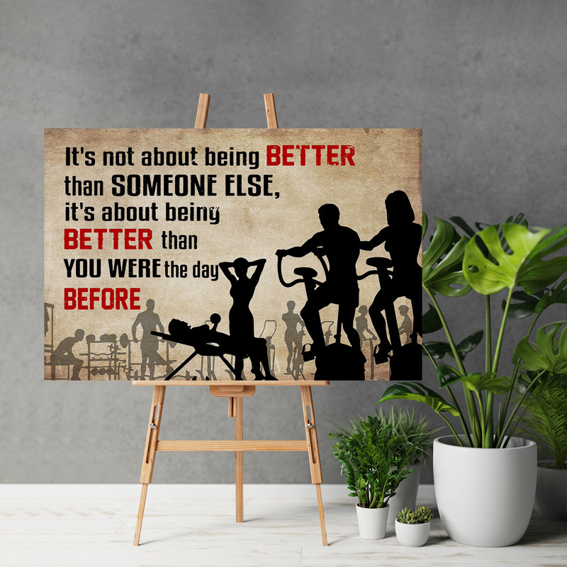 «People Doing Gym - It's Not about Being Better Than Someone Else» - Art textuel sur toile tendue, H 24 po x l 36 po x P 2 po