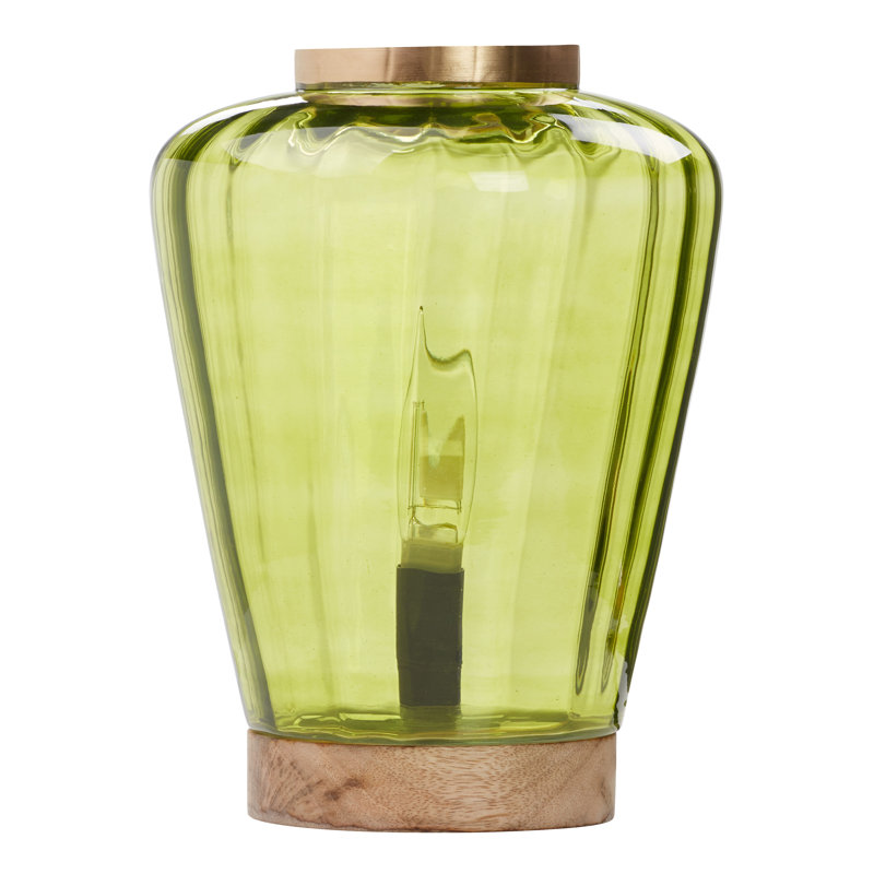 10.5"H Lila Chartreuse Green Glass Shade With A Mango Wood Block Base Accent Lamp