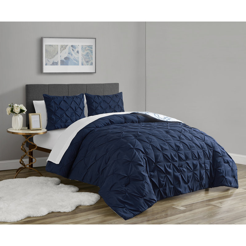 Polyester Percale Geometric Shapes Comforter, Full/Double Comforter + 2 Standard Shams, Navy