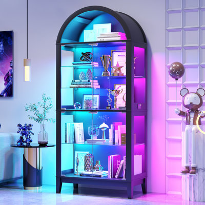 71''H Arch Display Cabinet with RGB Sensor Lights, 8-Tier Glass Storage Cabinet